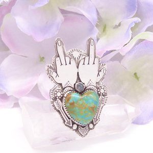 STERLING  TURQUOISE HEART DOUBLE FINGER  RING